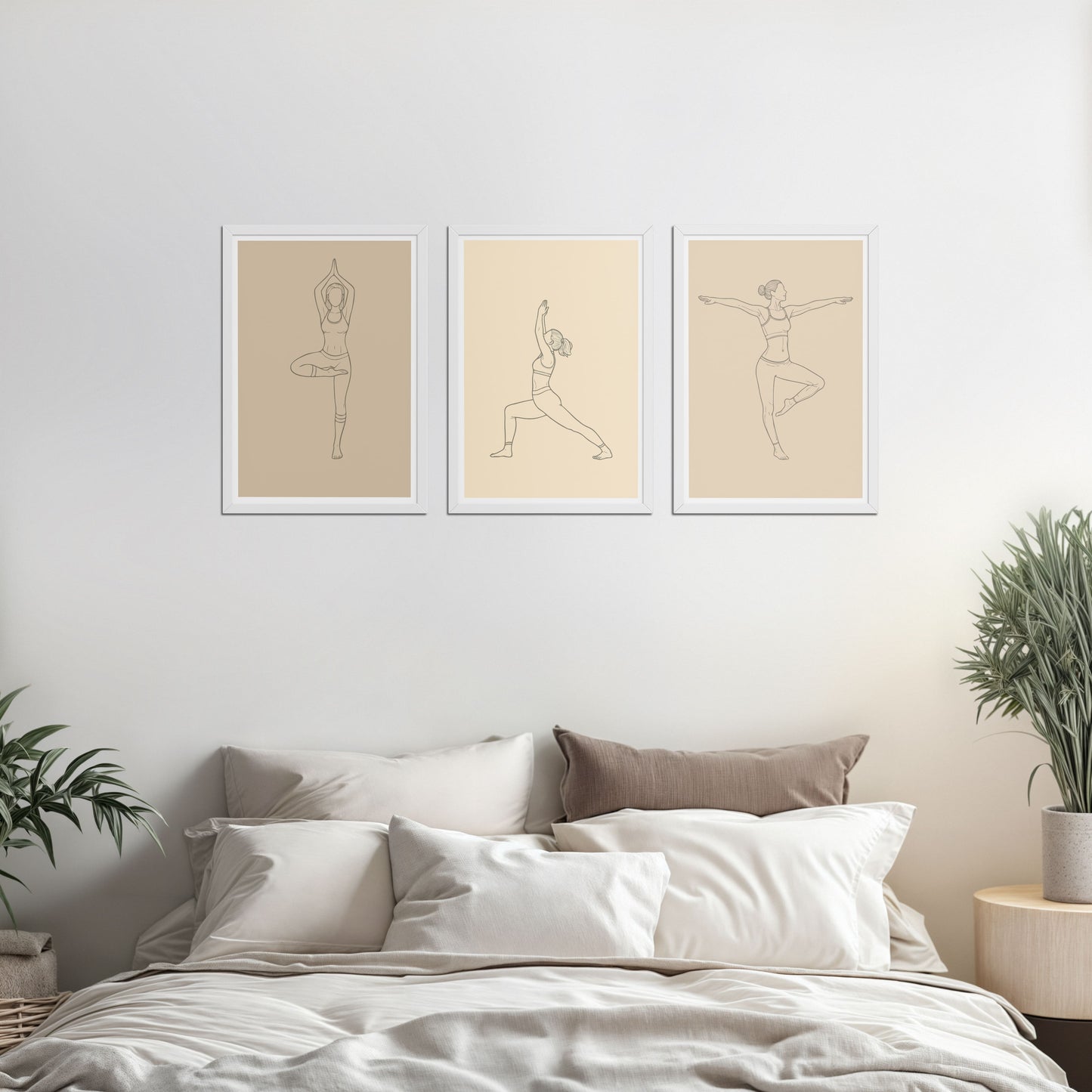 Bed Room Preview of Yoga Posture Wall Decor Set of 3 Frames in White Color Frame