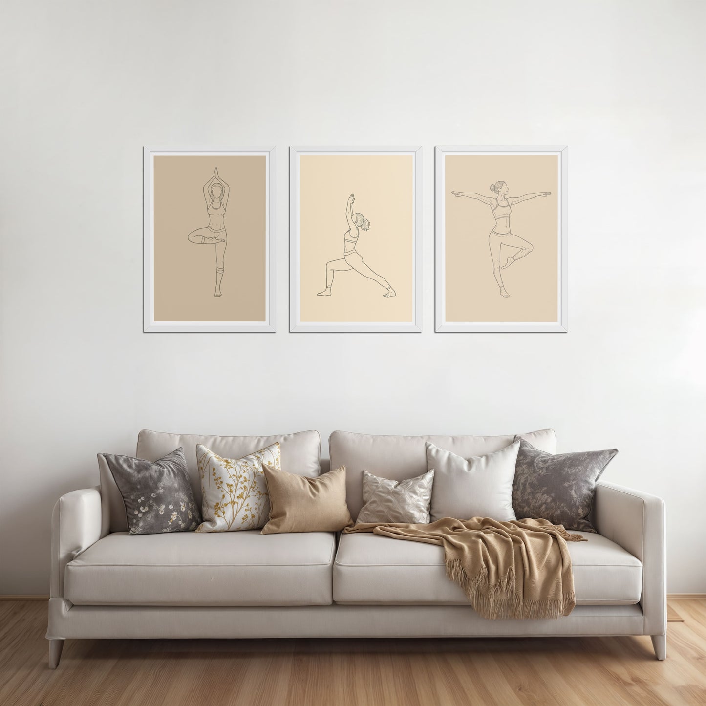 Living Room Sofa Preview of Yoga Posture Wall Decor Set of 3 Frames in White Color Frame