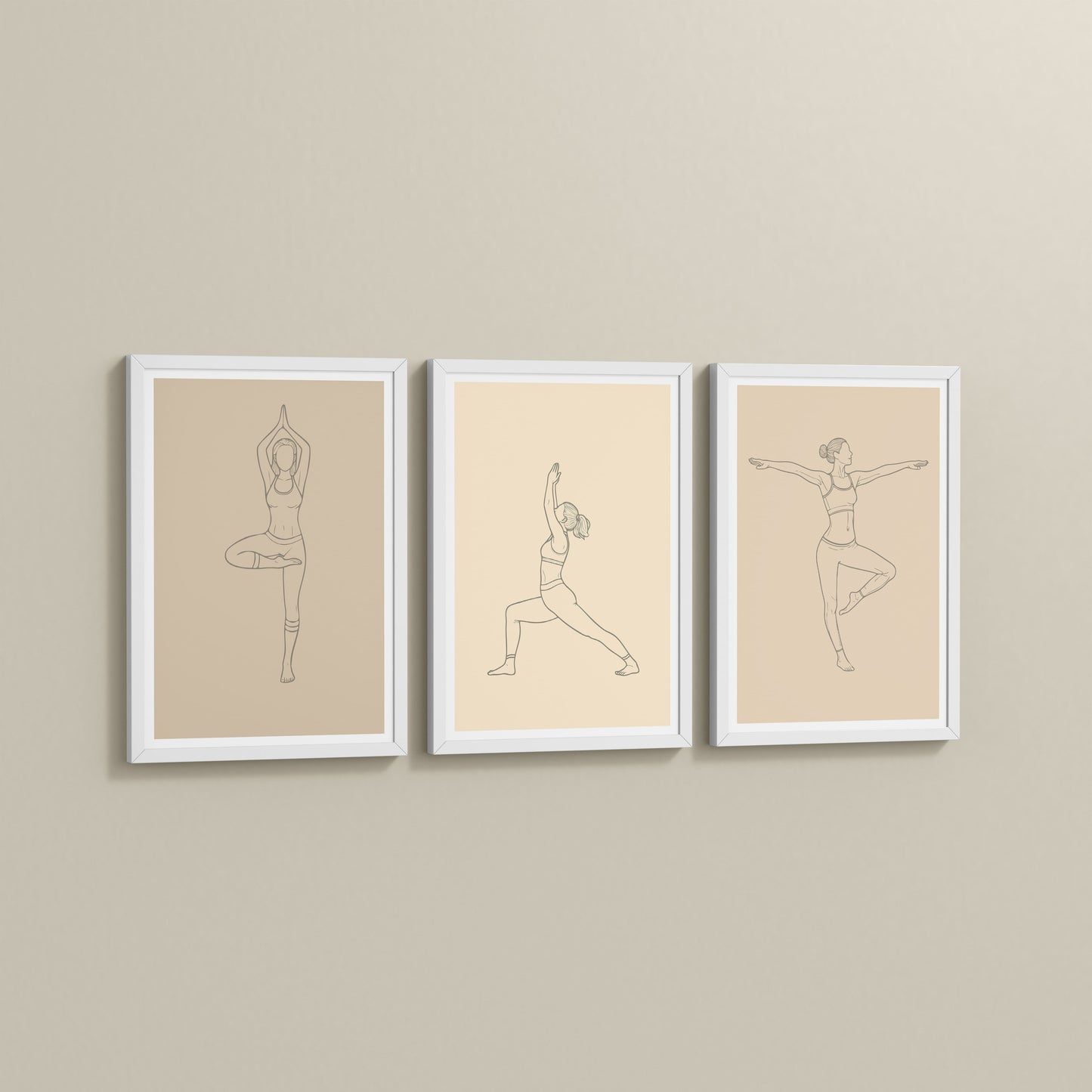 Side View of Yoga Posture Wall Decor Set of 3 Frames in White Color Frame