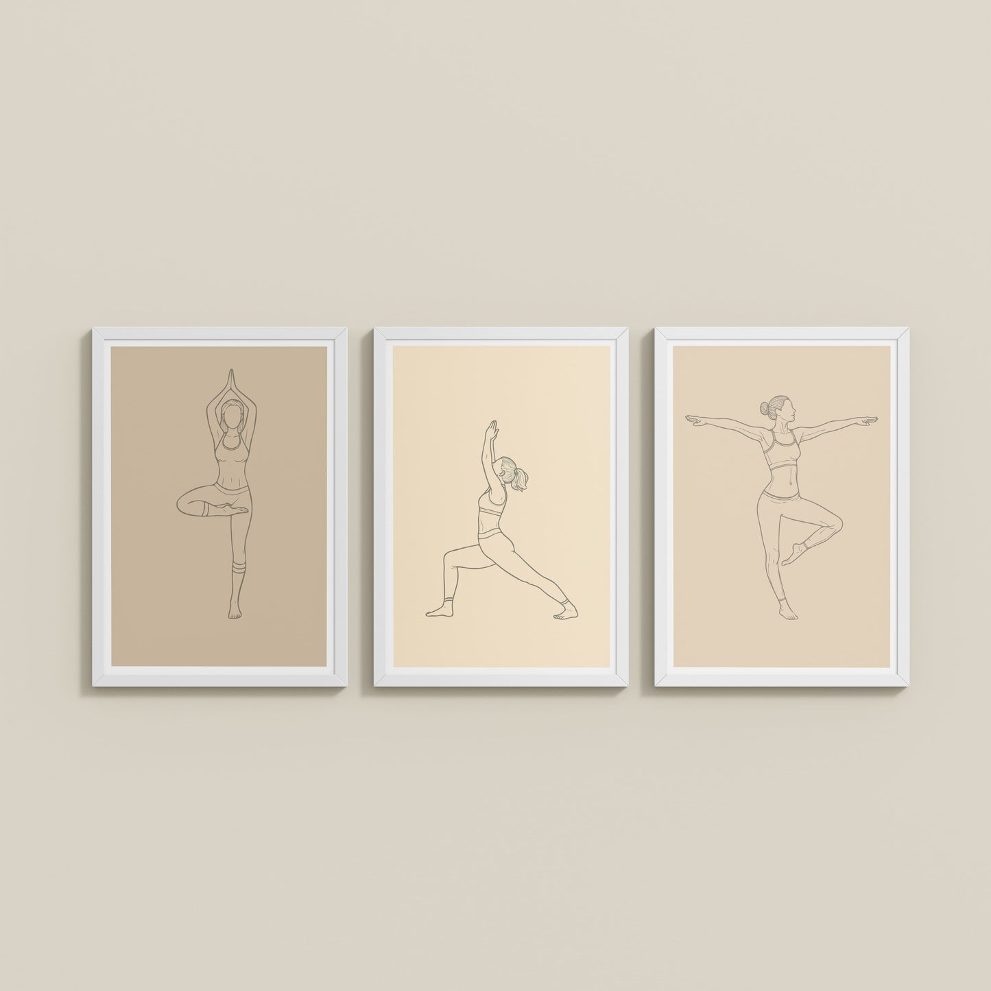 Wall View of Yoga Posture Wall Decor Set of 3 Frames in White Color Frame