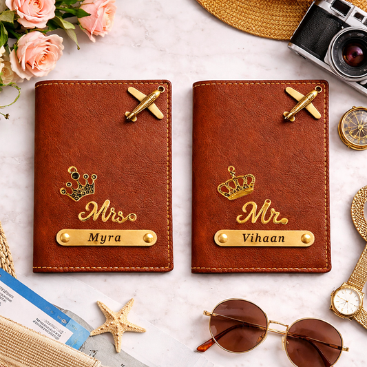 Personalized Passport Cover Set for Couples with Name & Charm