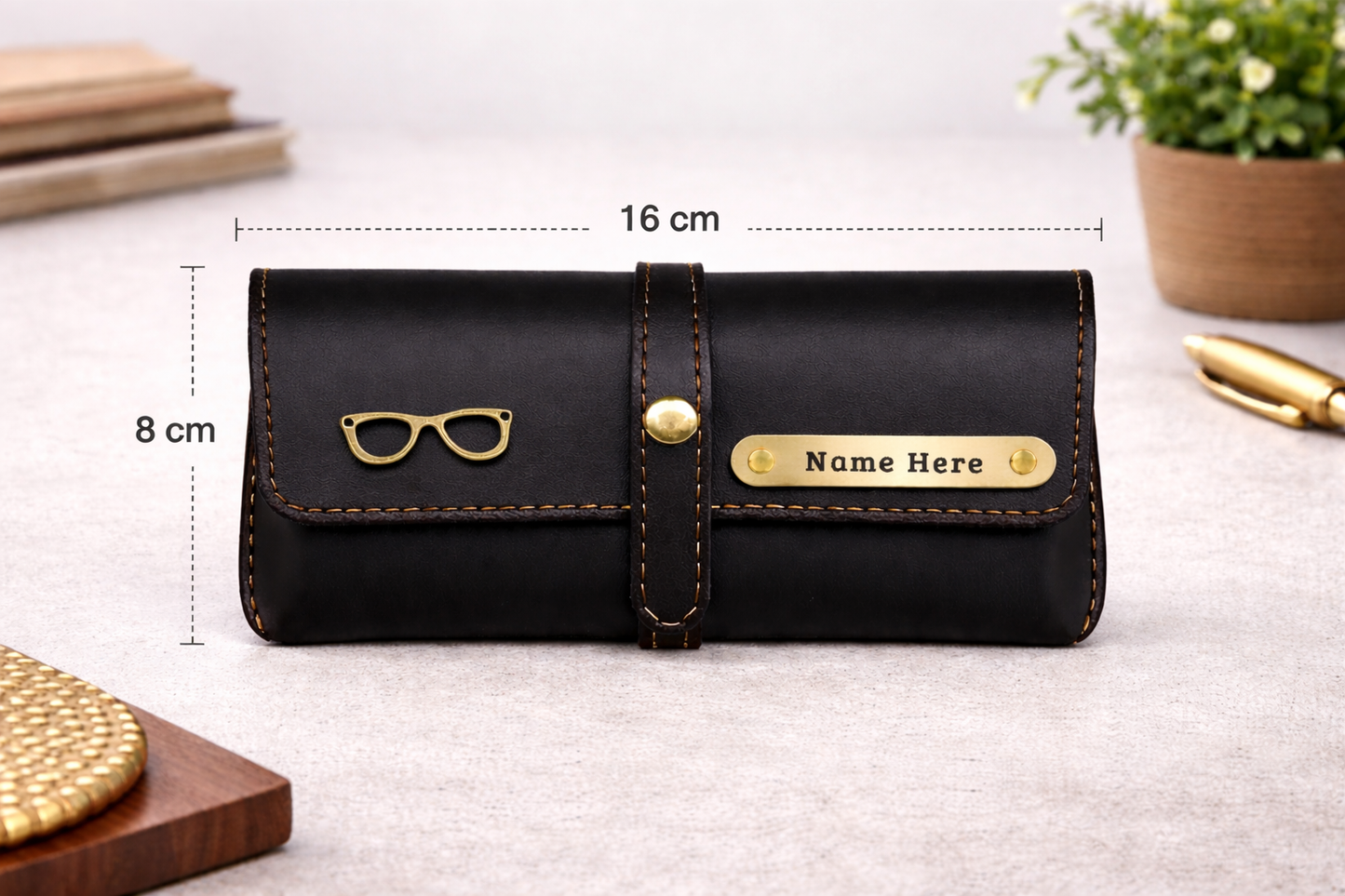 Personalized Name & Charm Leather Sunglass Case Cover for Men & Women