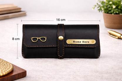 Personalized Name & Charm Leather Sunglass Case Cover for Men & Women