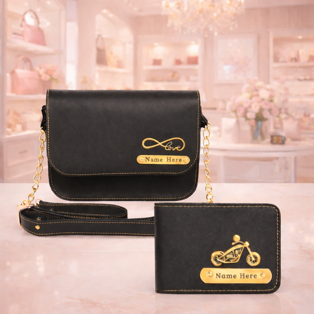 Personalized Name Sling Bag & Wallet Combo for Couples