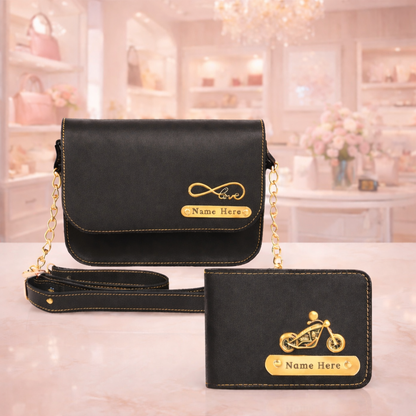 Personalized Name Sling Bag & Wallet Combo for Couples