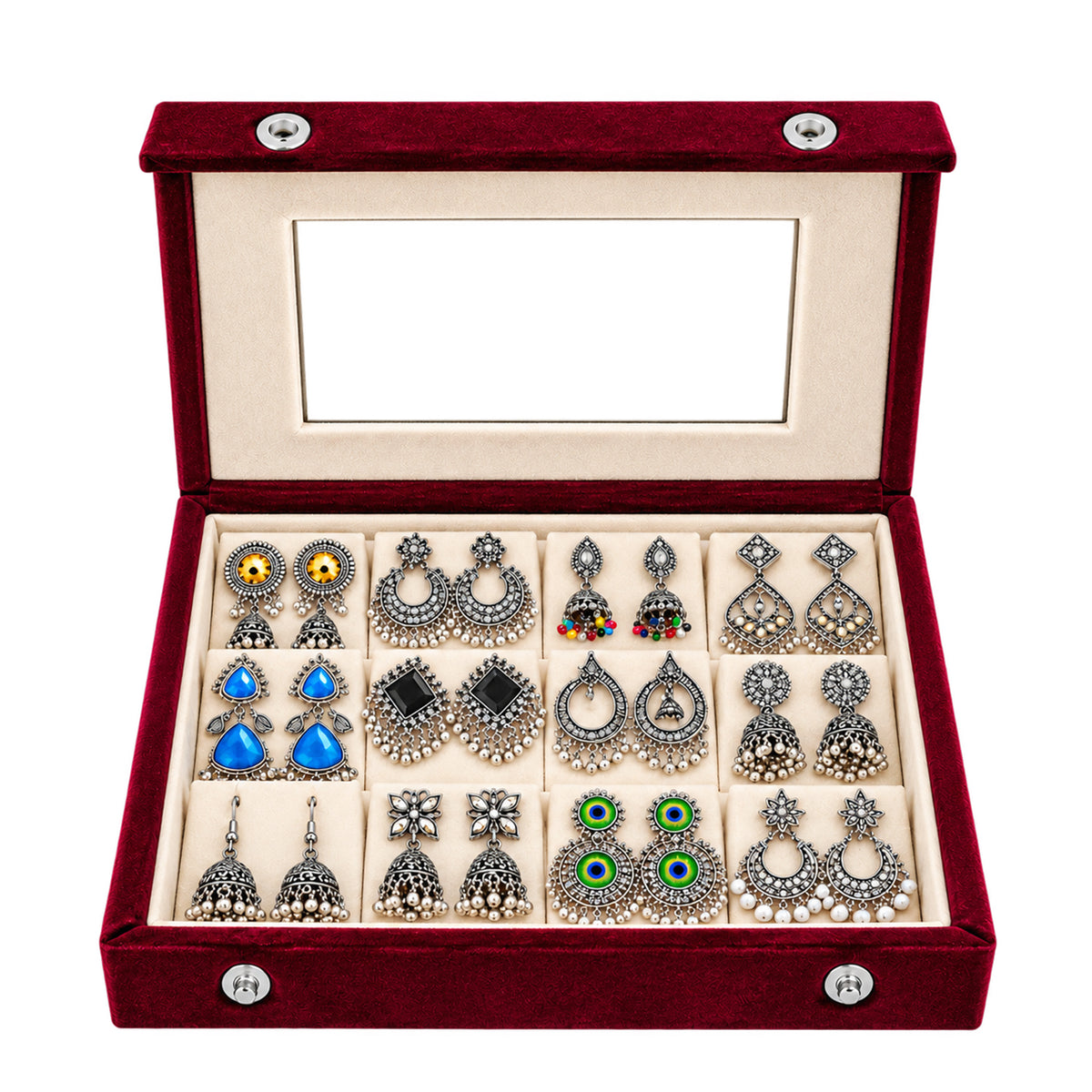 Classic Oxidized Earrings Set – 12 Pairs for Women