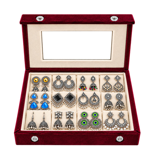 Classic Oxidized Earrings Set – 12 Pairs for Women