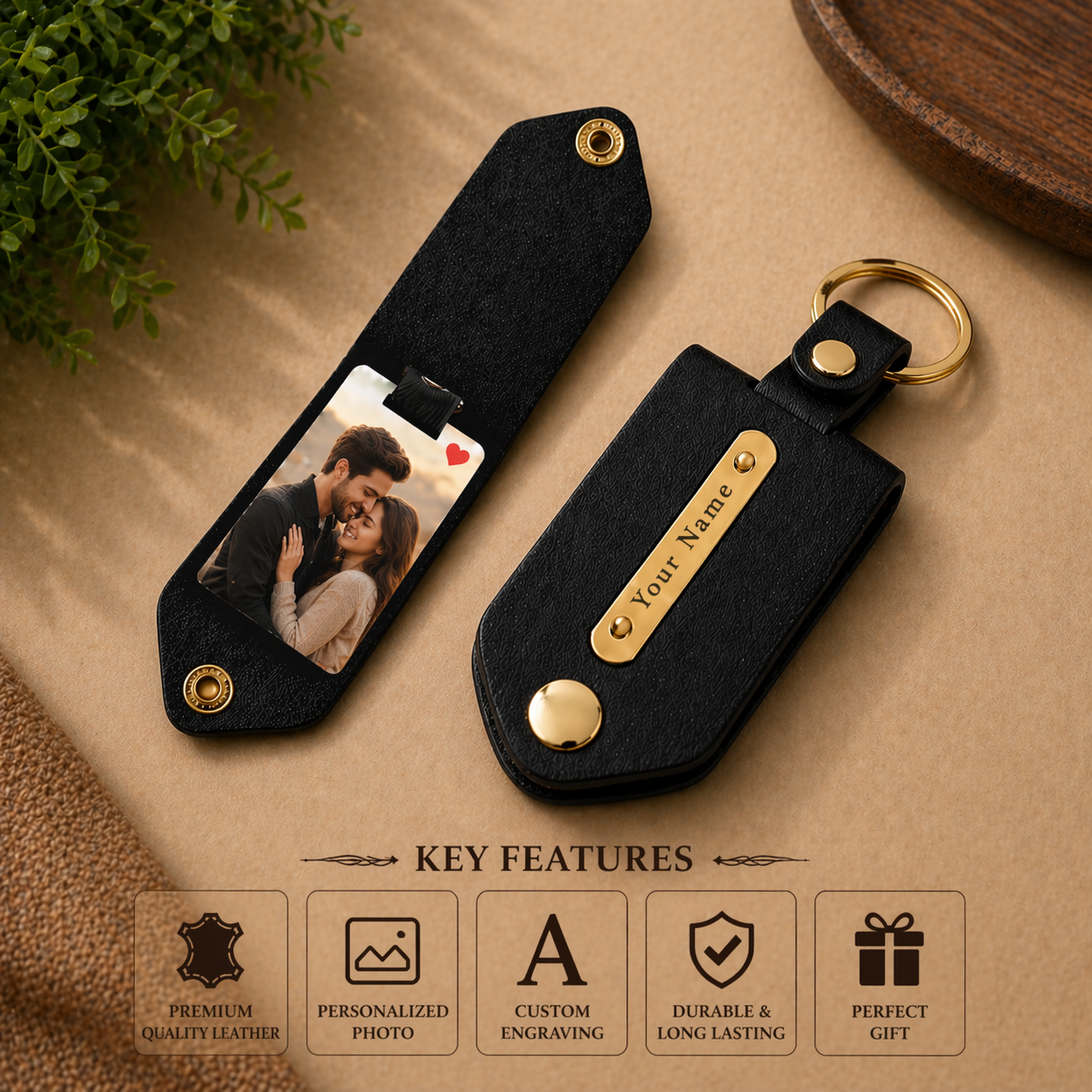 Personalized Leather Photo Keychain