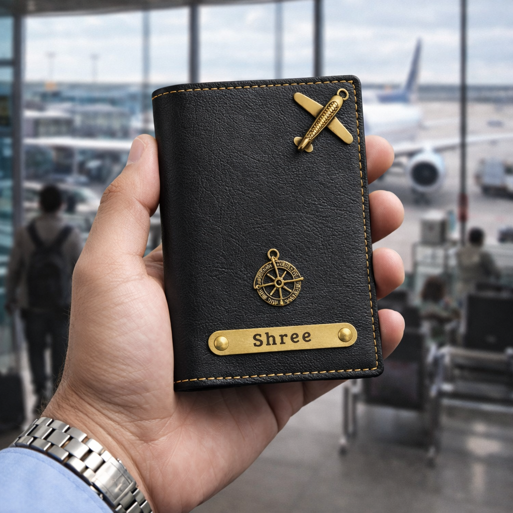 Personalized Leather Passport Cover with Name & Charm