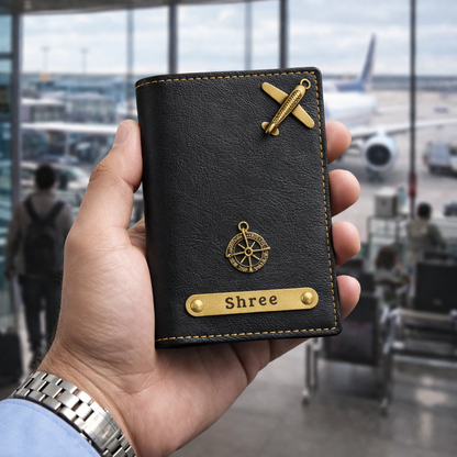 Personalized Leather Passport Cover with Name & Charm