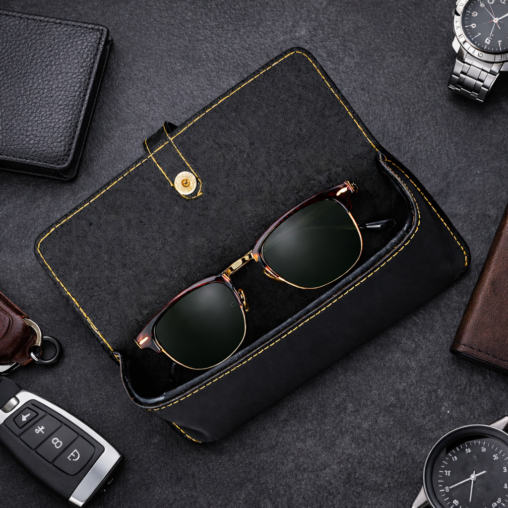 Personalized Name & Charm Leather Sunglass Case Cover for Men & Women
