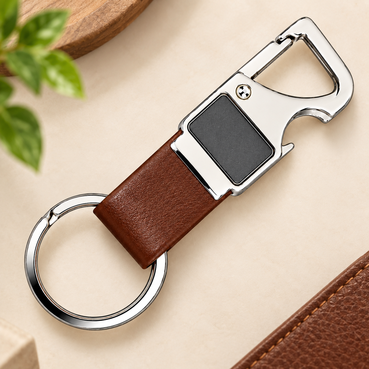 Premium Leather Metal Keychain for Men