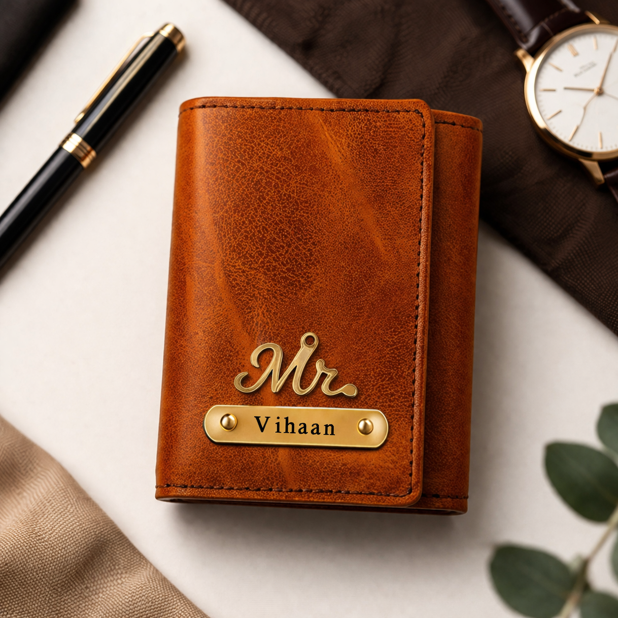Personalized Men's Trifold Leather Wallet