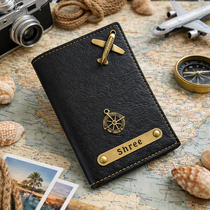 Personalized Leather Passport Cover with Name & Charm
