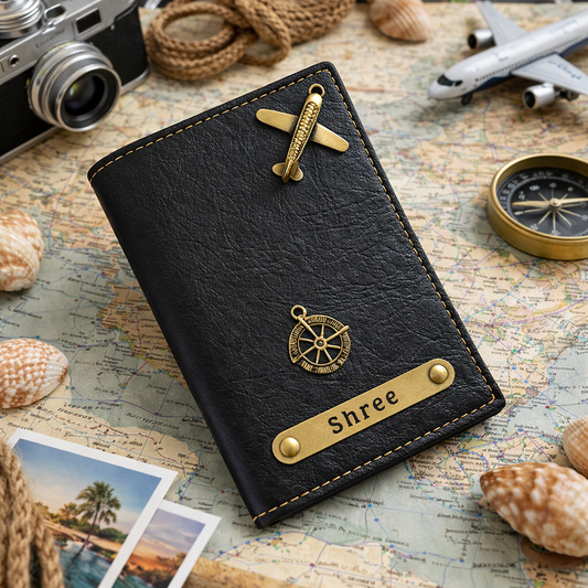 Personalized Leather Passport Cover with Name & Charm