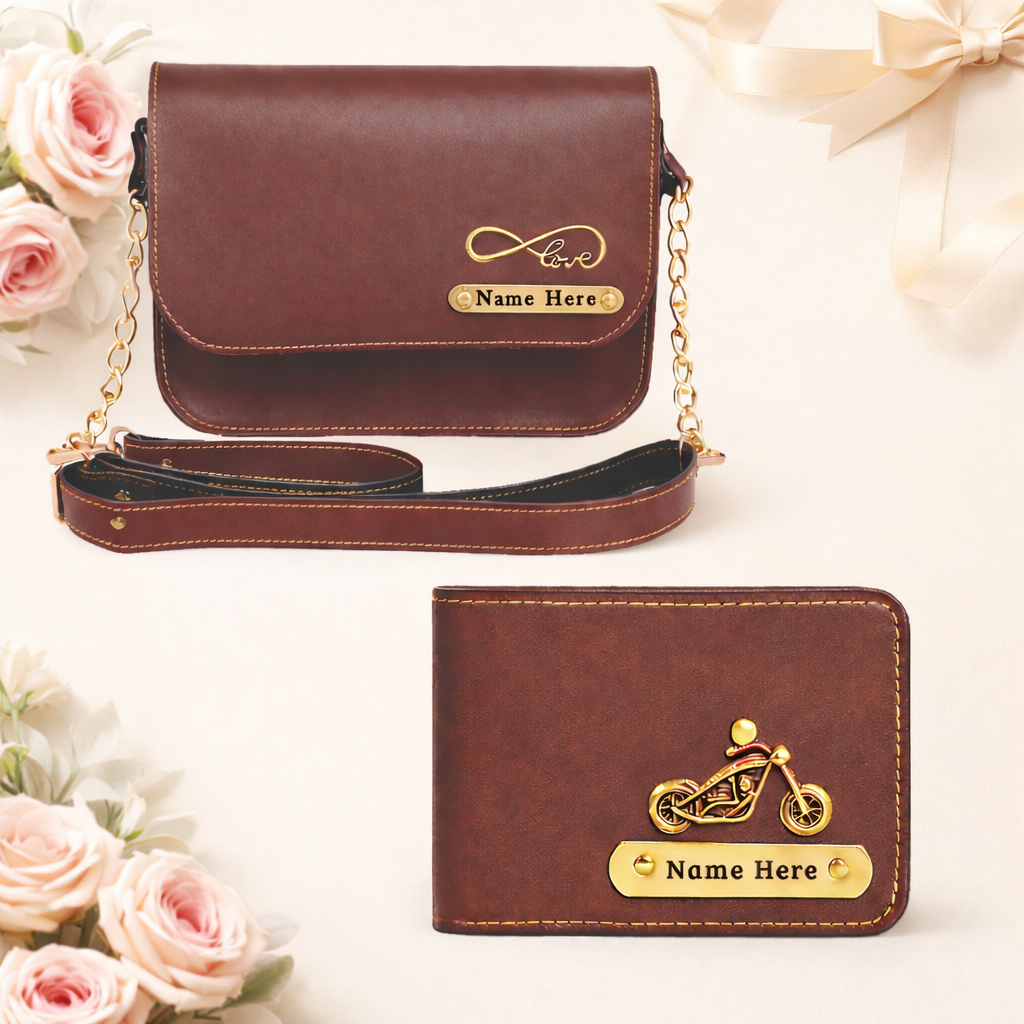 Personalized Name Sling Bag & Wallet Combo for Couples