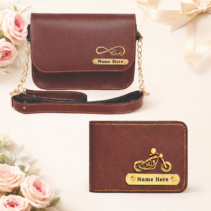 Personalized Name Sling Bag & Wallet Combo for Couples
