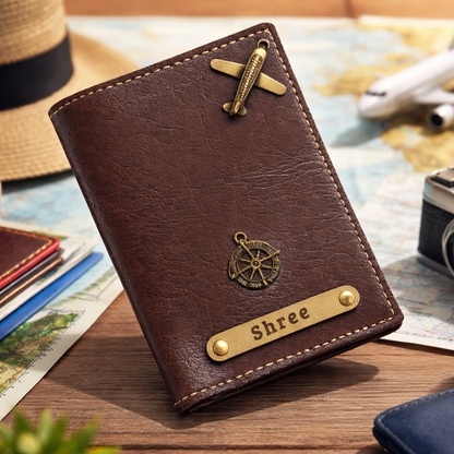 Personalized Leather Passport Cover with Name & Charm