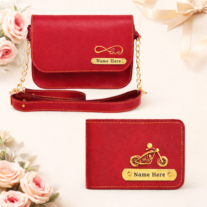 Personalized Name Sling Bag & Wallet Combo for Couples