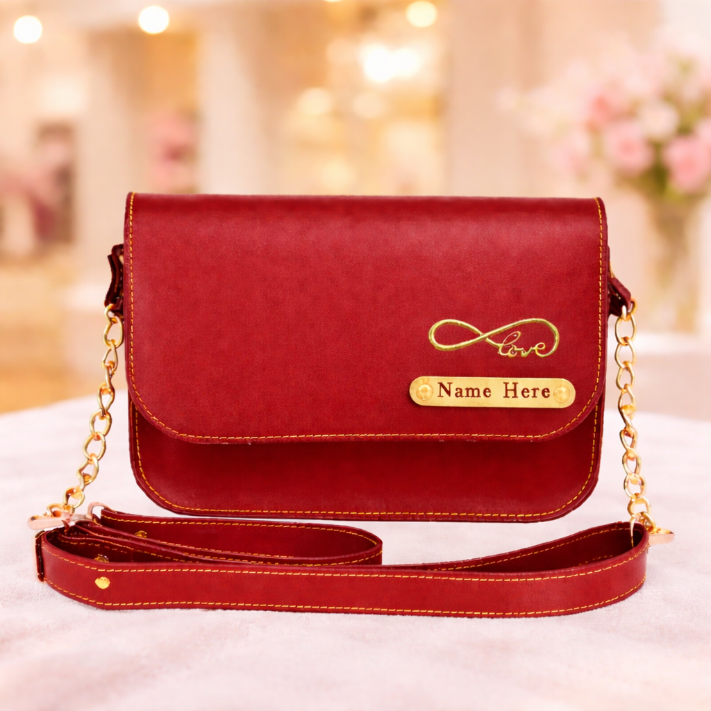 Customized Name Sling Bag for Women with Chain Strap & Charm