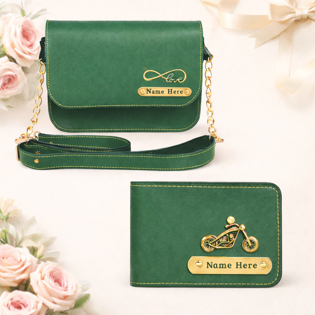 Personalized Name Sling Bag & Wallet Combo for Couples