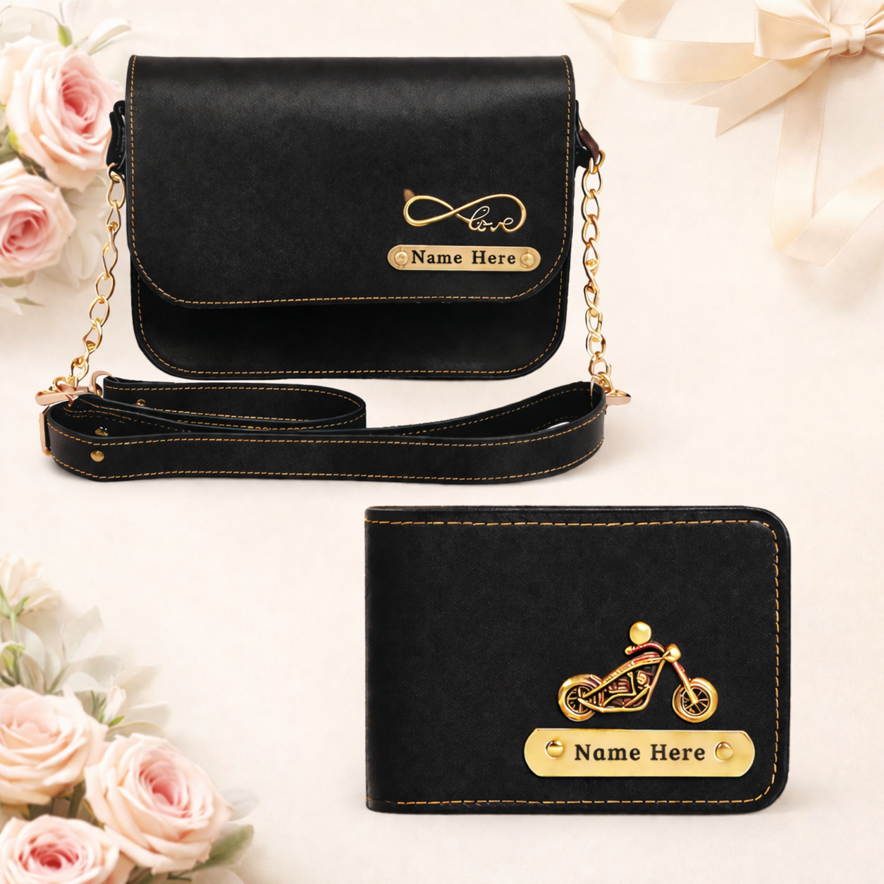 Personalized Name Sling Bag & Wallet Combo for Couples