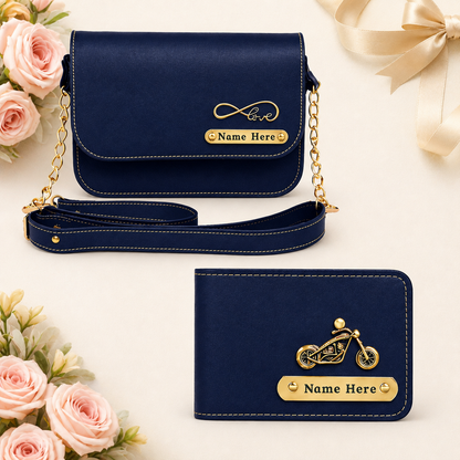 Personalized Name Sling Bag & Wallet Combo for Couples