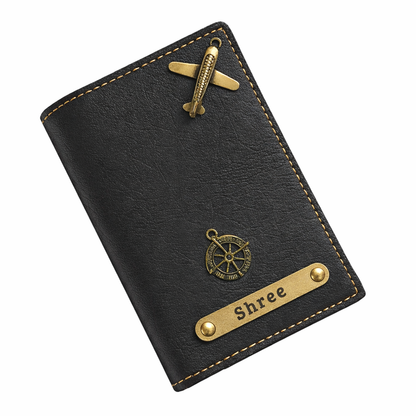 Personalized Leather Passport Cover with Name & Charm