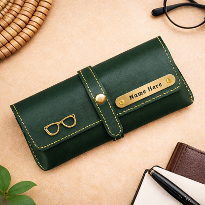 Personalized Name & Charm Leather Sunglass Case Cover for Men & Women
