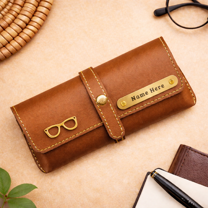 Personalized Name & Charm Leather Sunglass Case Cover for Men & Women