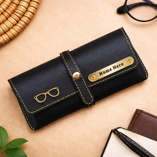 Personalized Name & Charm Leather Sunglass Case Cover for Men & Women