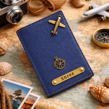 Personalized Leather Passport Cover with Name & Charm