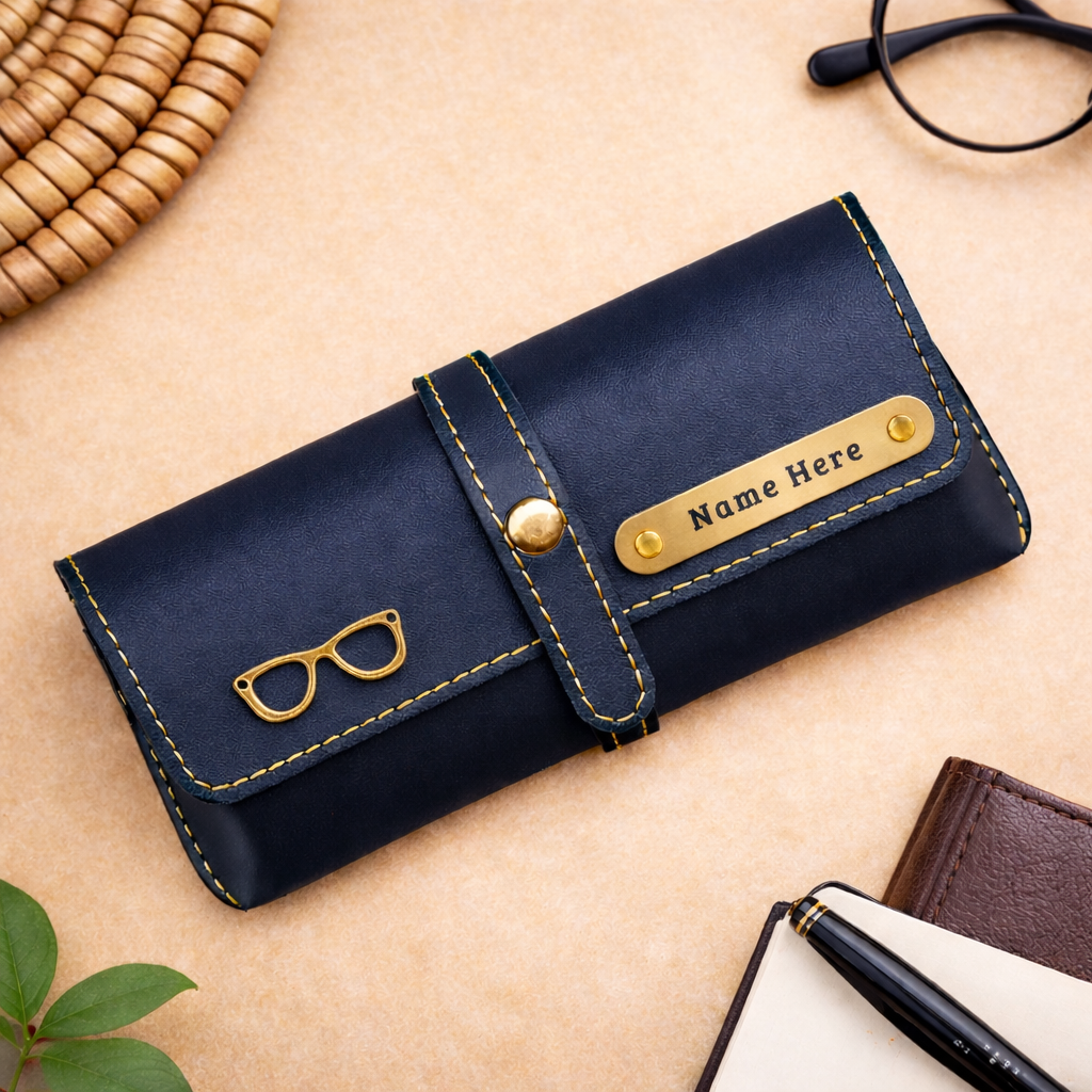 Personalized Name & Charm Leather Sunglass Case Cover for Men & Women
