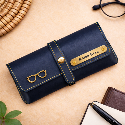 Personalized Name & Charm Leather Sunglass Case Cover for Men & Women