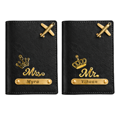 Personalized Passport Cover Set for Couples with Name & Charm