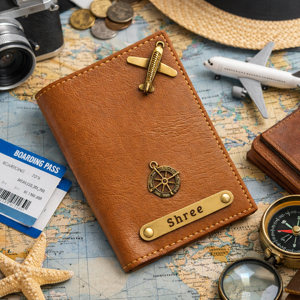 Personalized Leather Passport Cover with Name & Charm