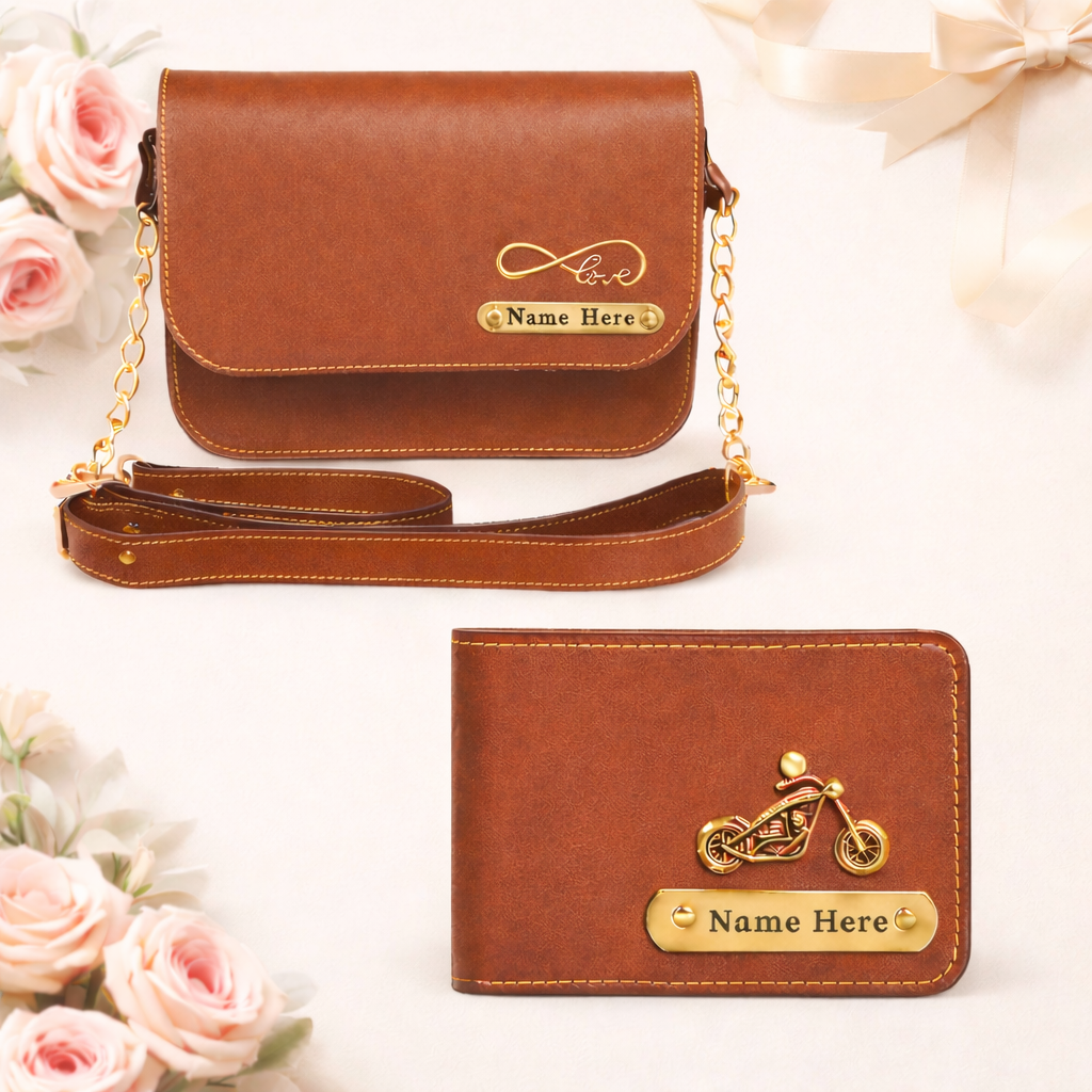 Personalized Name Sling Bag & Wallet Combo for Couples