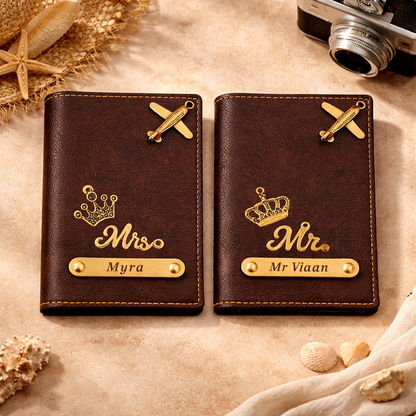 Personalized Passport Cover Set for Couples with Name & Charm