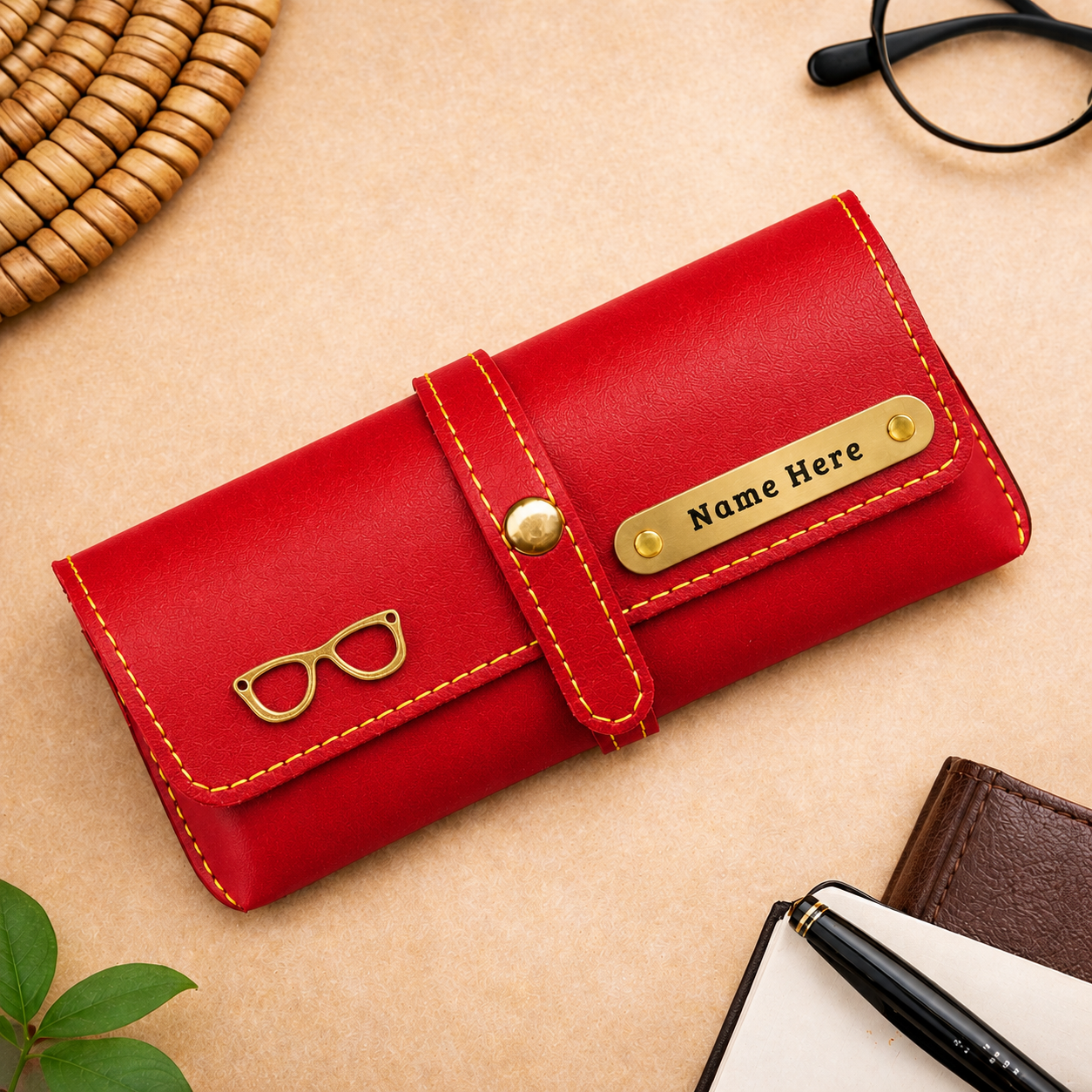 Personalized Name & Charm Leather Sunglass Case Cover for Men & Women