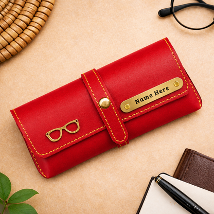 Personalized Name & Charm Leather Sunglass Case Cover for Men & Women