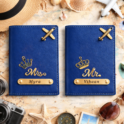 Personalized Passport Cover Set for Couples with Name & Charm