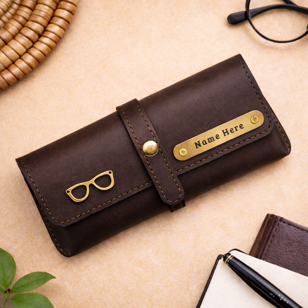 Personalized Name & Charm Leather Sunglass Case Cover for Men & Women