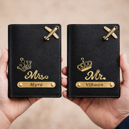 Personalized Passport Cover Set for Couples with Name & Charm