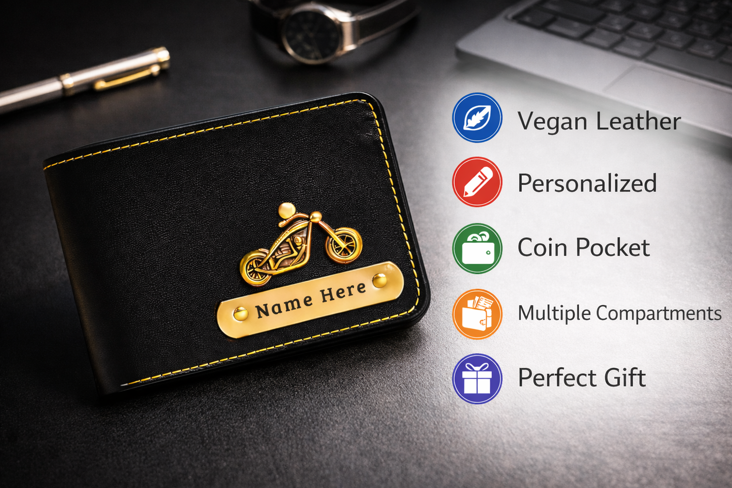 Premium Men's Wallet Personalized with Name & Charm