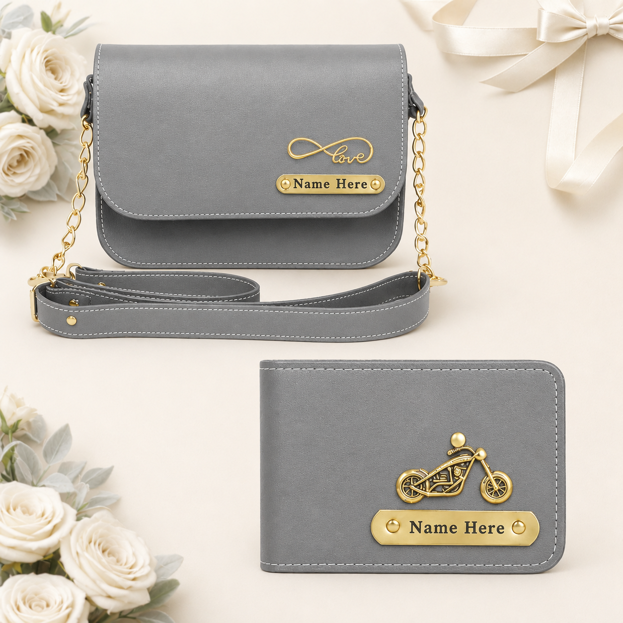 Personalized Name Sling Bag & Wallet Combo for Couples
