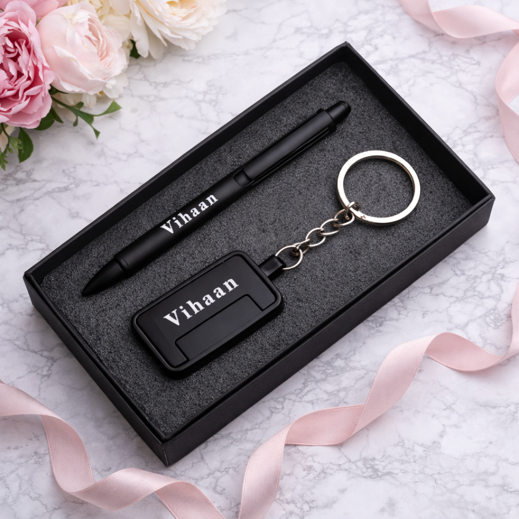 Personalized Metal Pen & Keychain Gift Set for Men