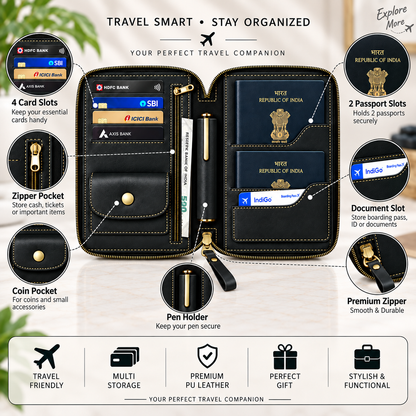 Personalized Family Passport Wallet & Multi-Card Travel Organizer