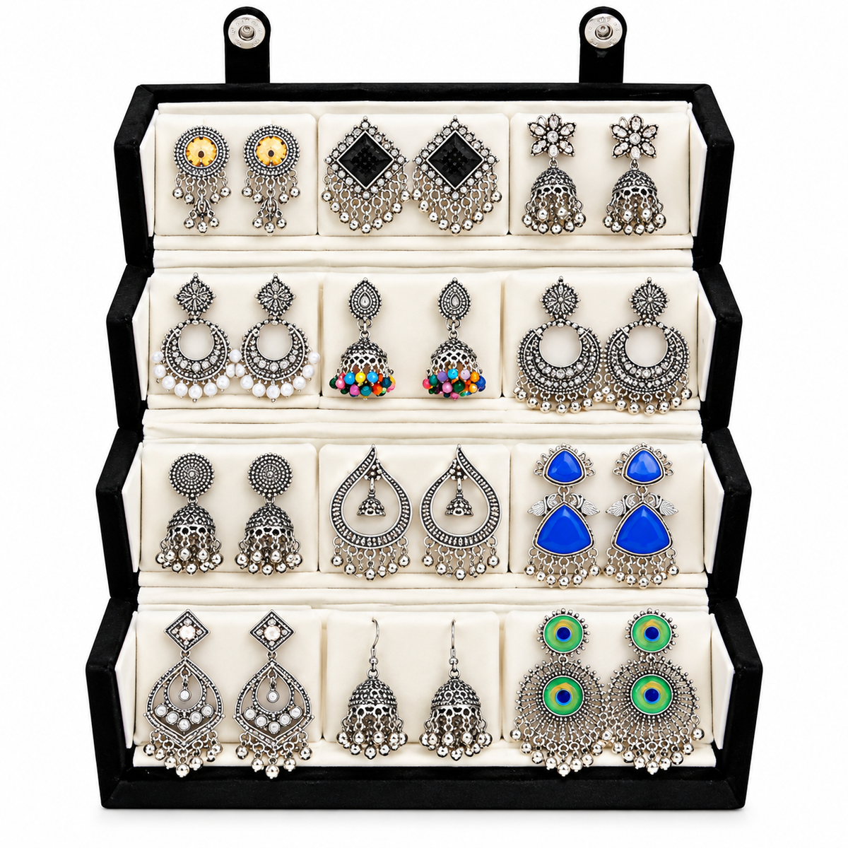 Set of 12 Oxidized Earrings for Women