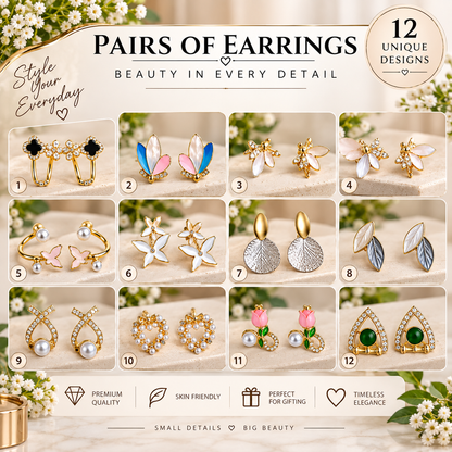 Stylish Earrings for Women – 12 Pairs with Storage Case