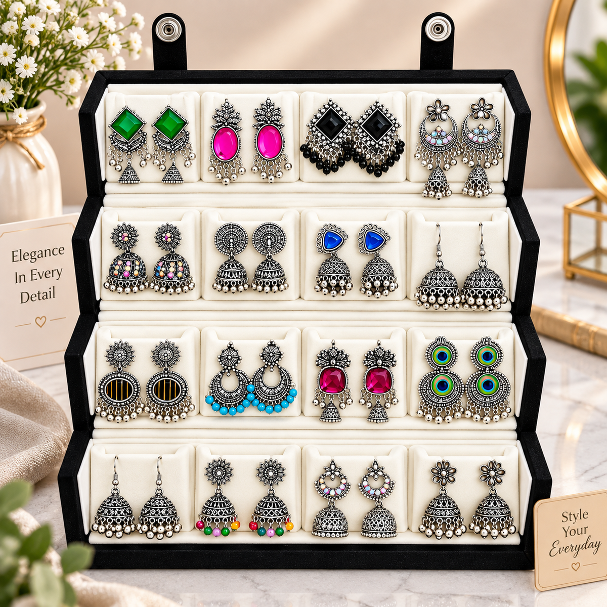Beautiful Oxidized Jhumka Earrings Set for Women – 12 Pairs